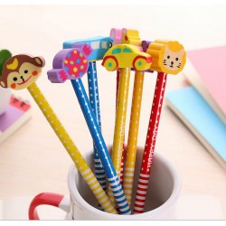 Cute Wooden Pencils with Novelty Eraser Toppers- 10pack