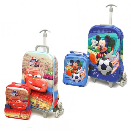 Boys 3d EVA Trolley & Lunch Bag Set- Cars, Mickey