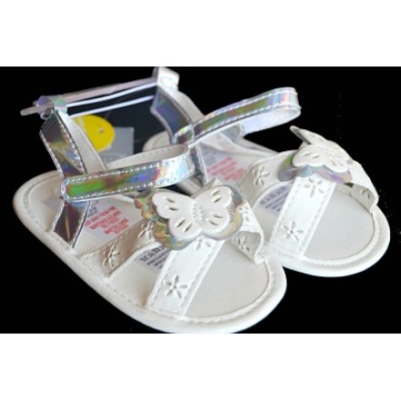 Baby Girl White & Silver Butterfly Prewalker sandals (3, 4)(9mths, 12mths)