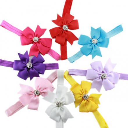 Baby Girl Bow Rhinestone Elastic Headbands