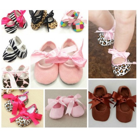 Baby Girls Funky Ribbon Prewalker Shoes- assorted designs (3-9mths)