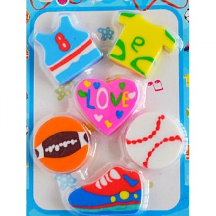 6pack Sporty Erasers in Blister Pack