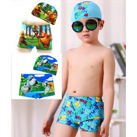 Boys Cartoon Swim Trunks and Cap set (2-4yrs, 5-7yrs, 8-10yrs)