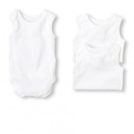 George Sleeveless White 100% Cotton Bodysuit 3-Pack- Unisex (0-9mths)