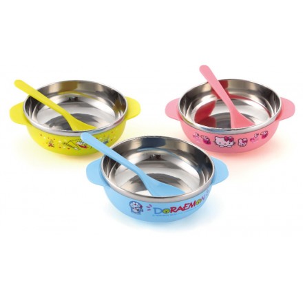 Baby Cartoon Stainless Feeding Bowl & Spoon Set- Hello Kitty, Doraemon, Spongebob