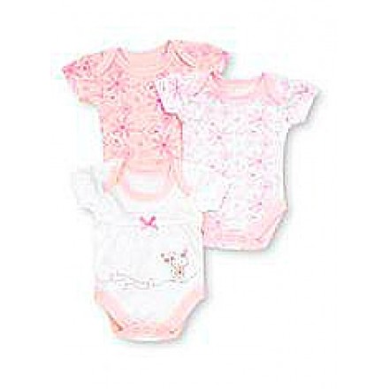 George 3 Pack Short Sleeve Pink Body Suits (0-3mths)
