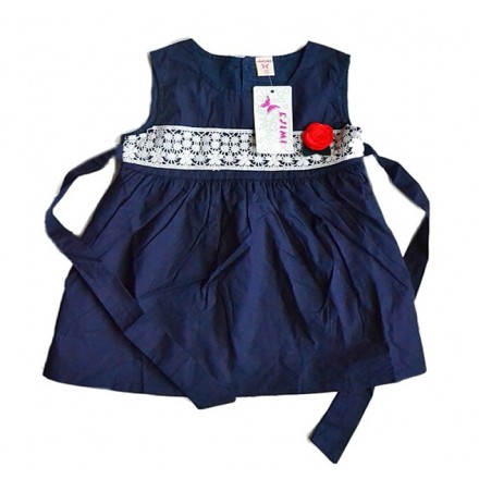 Baby Girls Navy cotton dress with flower (12mths)