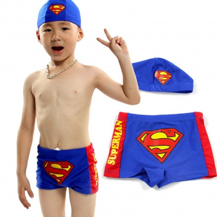 Boys Superman Cartoon Swim Trunks and Cap set (3-5yrs)