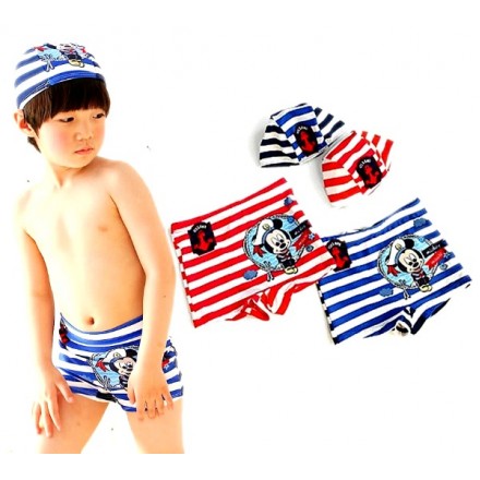 Boys Mickey Mouse Cartoon Swim Trunks and Cap set (3-5yrs)