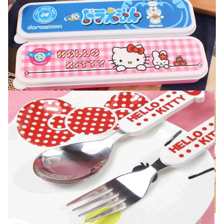 Cartoon 3d Kids Cutlery in Case- Kitty, Doraemon, Spongebob
