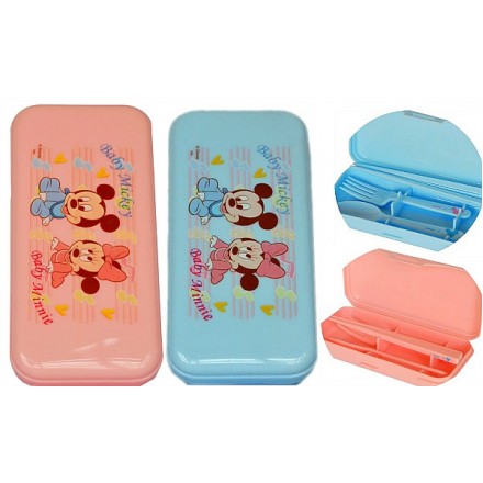 Disney Minnie & Mickey Plastic Cutlery In Case- 2 colours