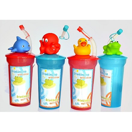 Animal Plastic Drink Cup with lid & Straw- assorted designs