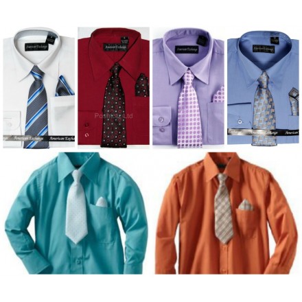 American Exchange Boys Cotton Shirt & Tie Set (1-7yrs) - assorted colours