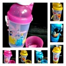 Character Plastic Waterbottles with underneath Cups- Mickey, Marie, Princess, Winnie
