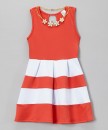 Bold Stripe Dress with Necklace - Blue, Coral and Mint Greet (6-12yrs)