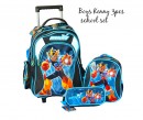 KENNY X Boys 3pc School Set- large 17inches Trolley backpack, Large 10inches backpack Lunch bag and pencil case