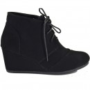 Soda Girls Lace Up Ankle Wedge Nubuck Boot- Black- US Size 13, 1, 2, 4