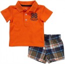 Carter's Baby Boys' Orange Polo &  Plaid Shorts 2pc set- 9mths
