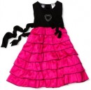 So La Vita Toddler Girls Toddler Velvet Satin Tiered Dress with Heart Stones