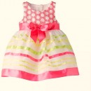 Bonnie Baby-Girls Multi Ribbon Stripe Dress, Coral,- 12mths