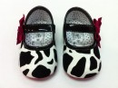 Mothercare Black Leopard Red Ribbon Prewalker Shoe- Size 3