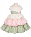 Cinderella Girls Satin Bubble-Tiered Dress- Ivory, Grey & Pink- 3yrs