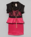 Kidz Winc Lace Peplum Dress Set - Pink, Coral, Mint (3-12yrs)