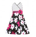 Rare Editions® Girls' Black/White Dot Floral Sundress- 10, 12 (8-12yrs)