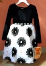 Zue Hermosa Velvet Black and White Gem Floral Dress- 2-6yrs