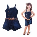 Girl's Sleeveless Denim Playsuit With Belt- 2-5yrs