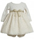 Bonnie Baby Ivory& Gold Spangle Knit to Shimmer Eyelash Ruffle Dress- 12mths, 18mths, 24mths